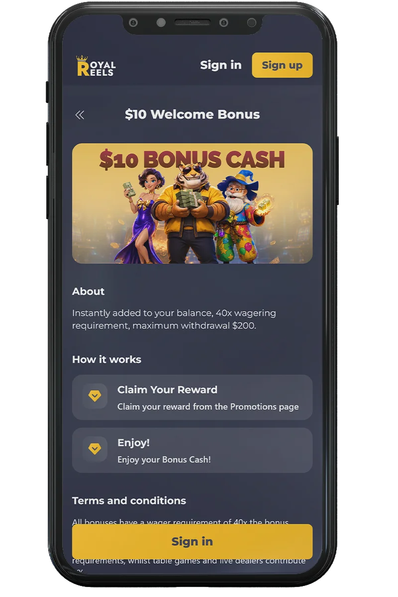 Screenshot of an online casino on a mobile phone